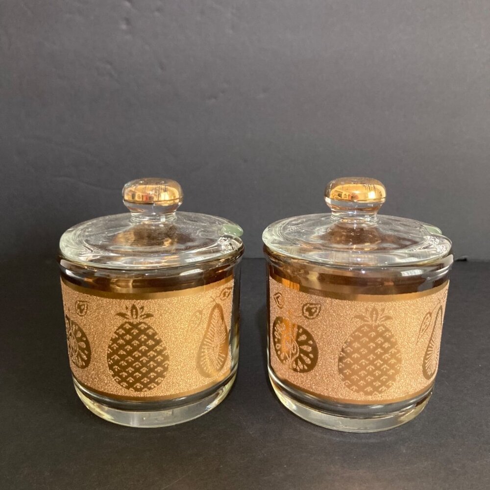 Culver Glass 22kt Gold Gilt Condiment Or Olive Onion Barware Set of 2 - Picture 3 of 10
